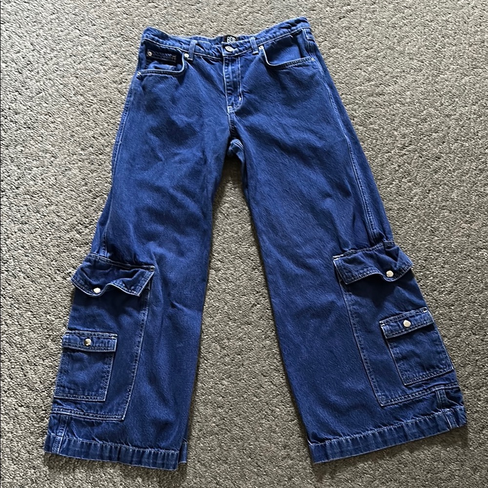 BDG Blue Flare Wide Leg Cargo Jeans